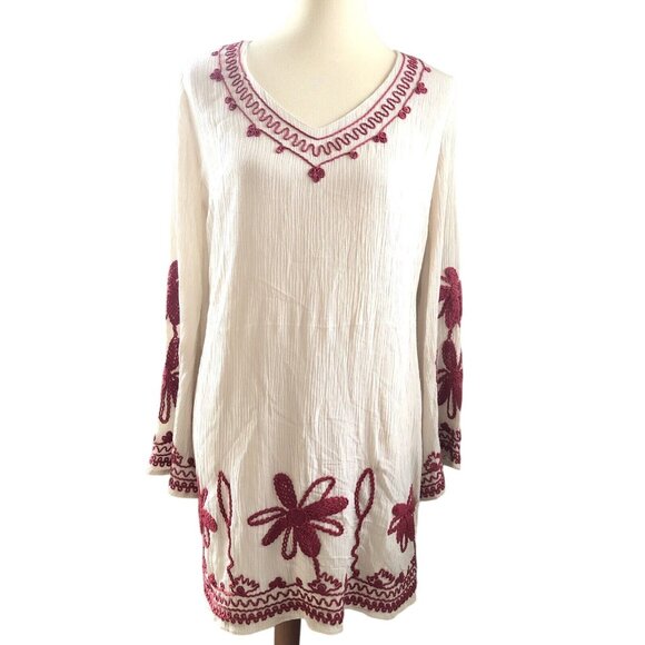 Ark & Co. Dresses & Skirts - Ark & Co. Tunic Dress Women's Size M Embroidered Cream & Pink